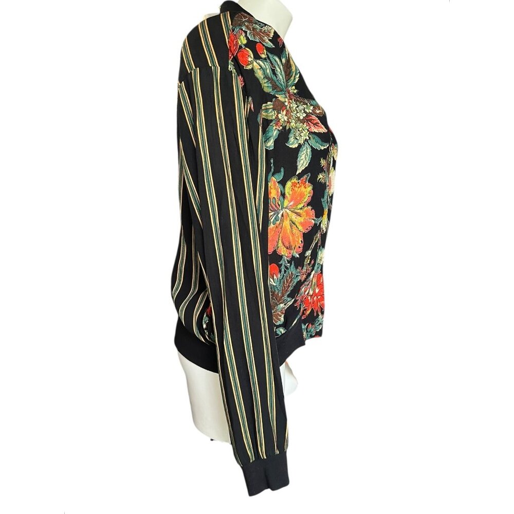 Vintage Carole Little Womens Floral & Striped Button-Up Jacket Bomber Style - Picture 3 of 12